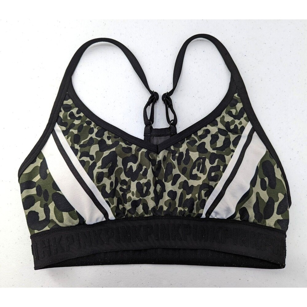 Victoria's Secret PINK Sports Bra M Black Animal Print Ultimate Lightly Lined